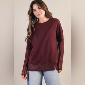 NWT Boutique Women's Top with Lace Detail in Wine